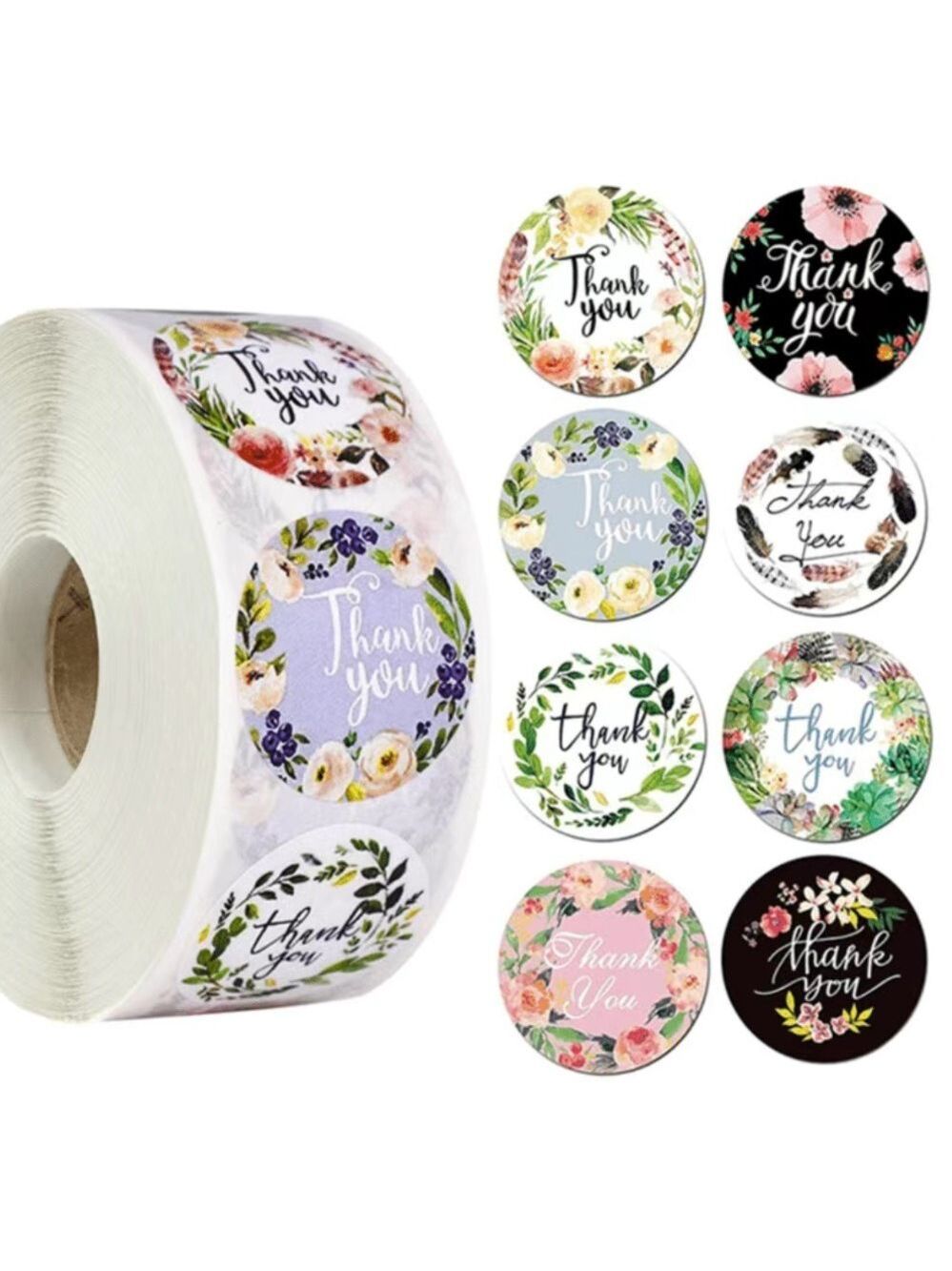 500 Roll Thank You Floral Flower Stickers 1 inch - Picture 1 of 3